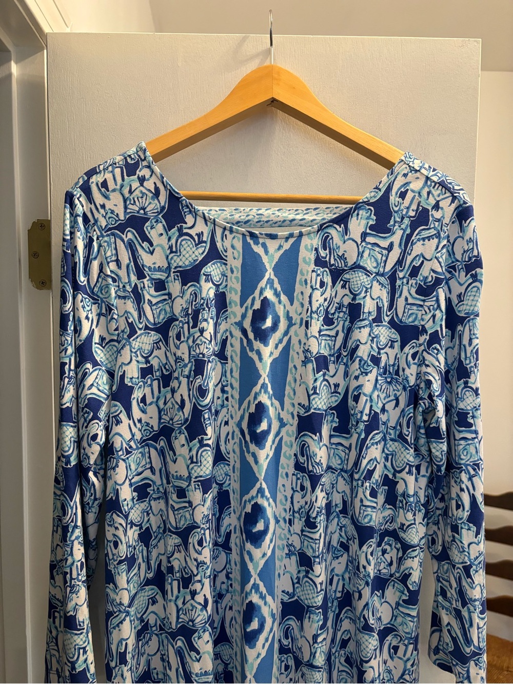 Lilly Pulitzer Blue & White Elephant Printed Long-Sleeve Dress